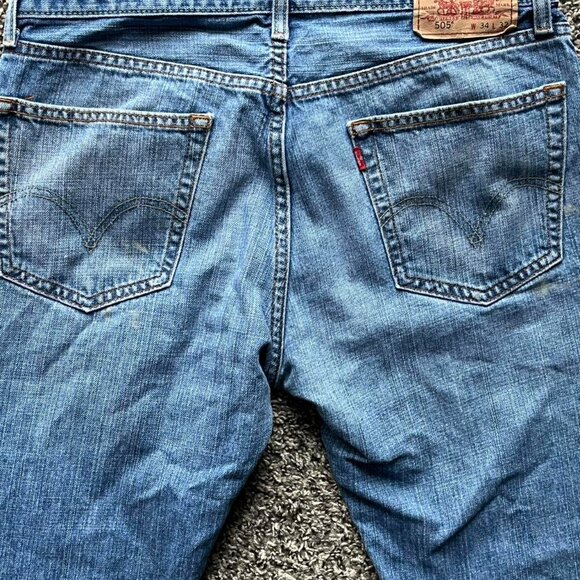Levis 505 Straight Fit Denim Jeans Mens 34x32 100% Cotton Pants - Picture 7 of 8